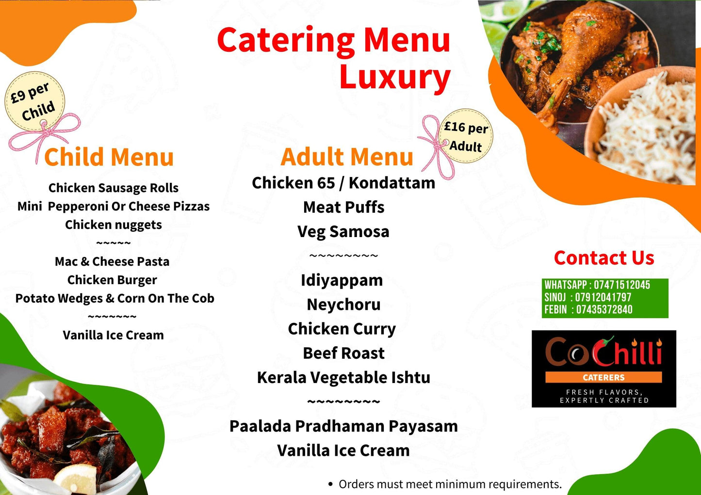 Luxury Catering Menu - Cochilli caterers