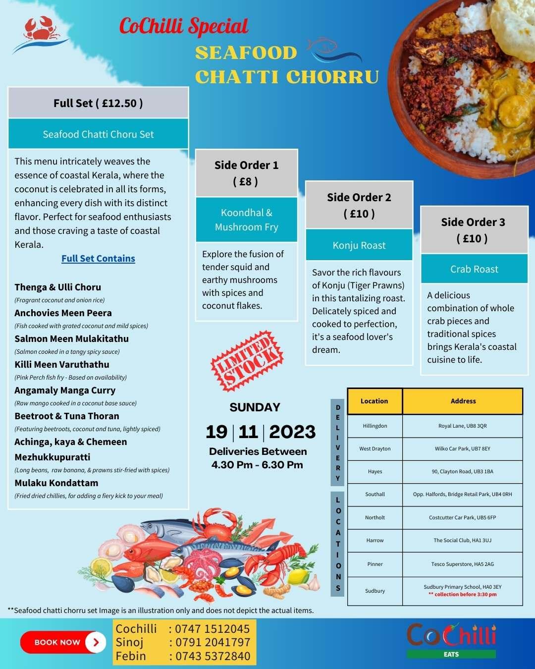 Seafood chatti chorru set menu in London