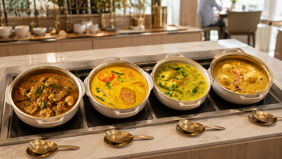 Kerala Mappas Curry Base, buffet holding line