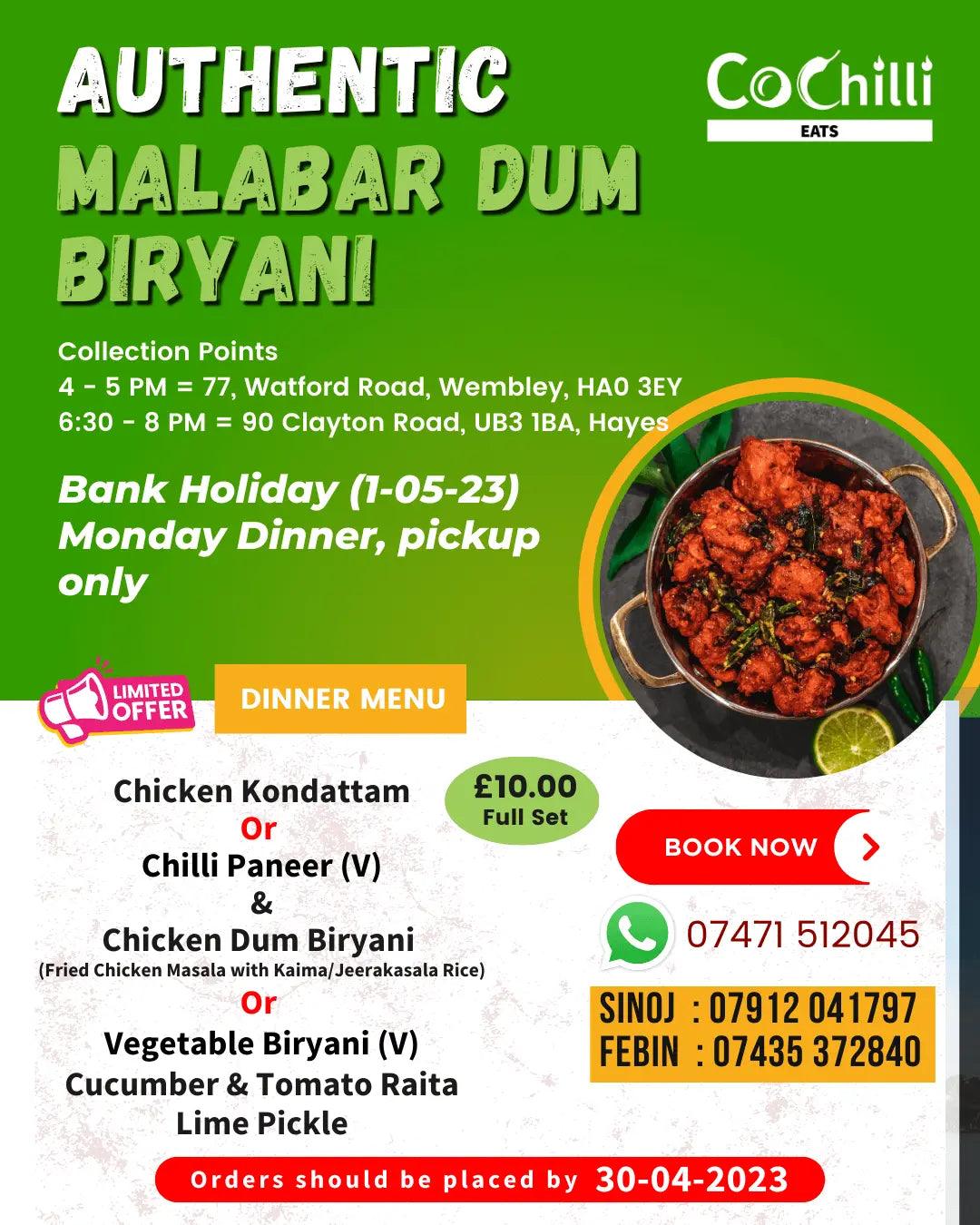 Authentic malabar dum biryani theme cochilli eats set menu