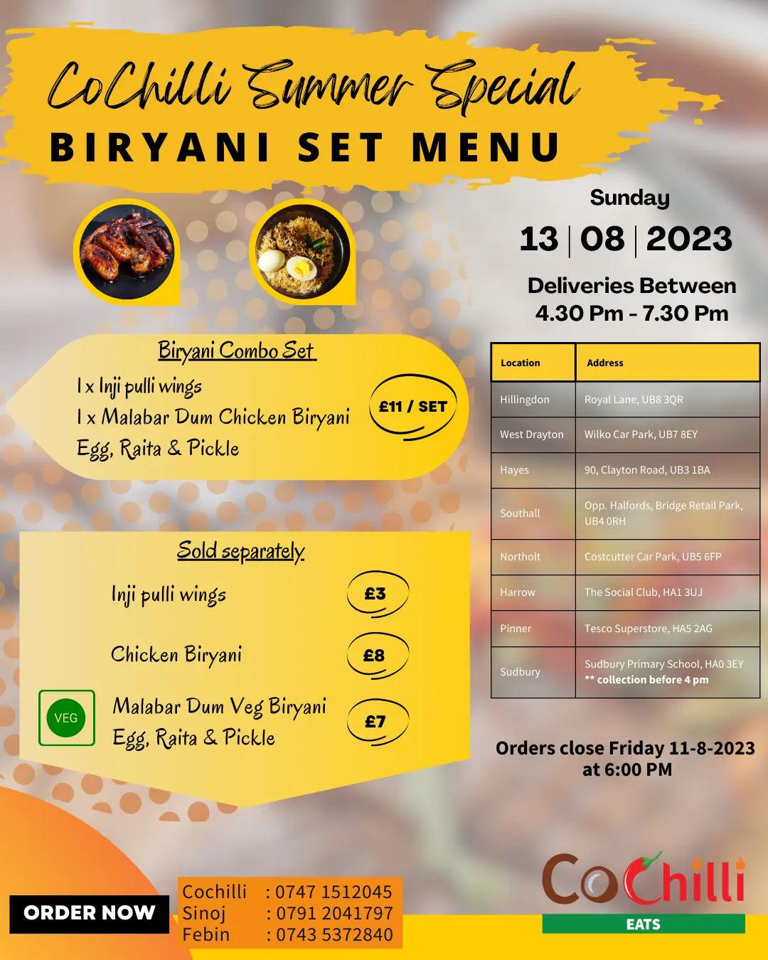 cochilli catering biriyani menu set