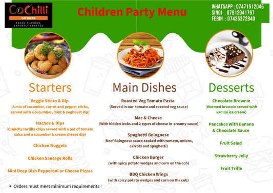 Children Party Menu - Cochilli caterers
