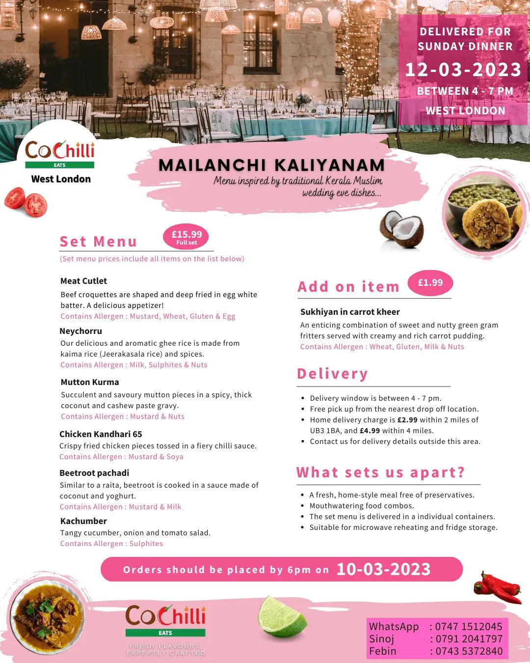 Mailanchi Kaliyanam Set Menu - Cochilli