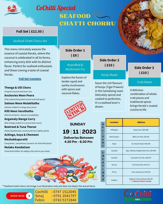 Seafood chatti chorru set menu in London
