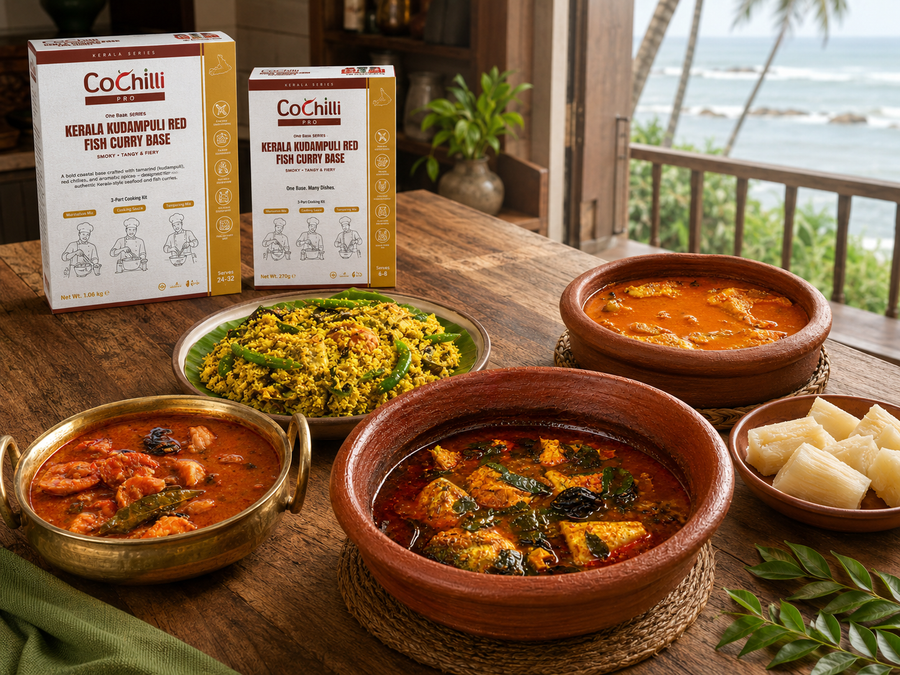 Kerala Kudampuli Red Fish Curry Base, home spread