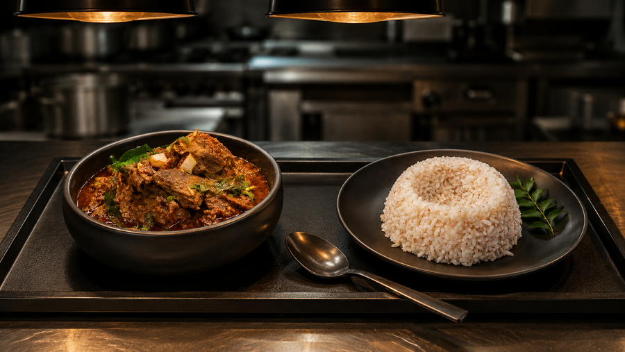Kerala Varutharacha Curry Base, pass-line plating