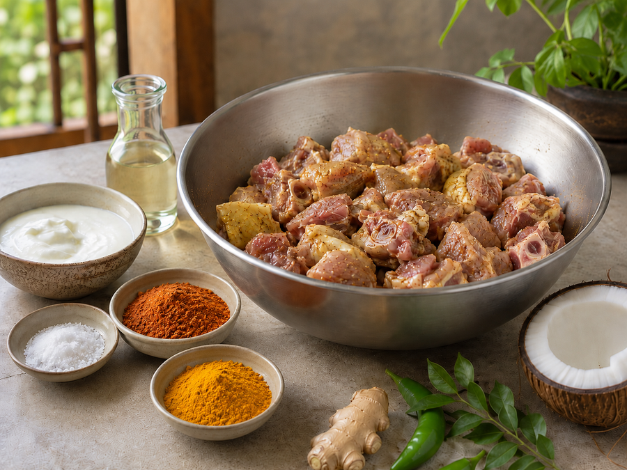 Kerala Mappas Curry Base, Marinate step